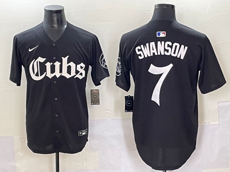 Men 2025 Chicago Cubs #7 Swanson Black Five generations Joint Name Nike MLB Jersey style 1->cincinnati reds->MLB Jersey